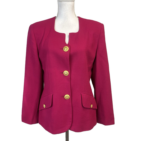 Vintage Liz Claiborne Suits Jacket Blazer size 12 Hot Pink Wool Glamour 90's Y2K - Picture 1 of 10